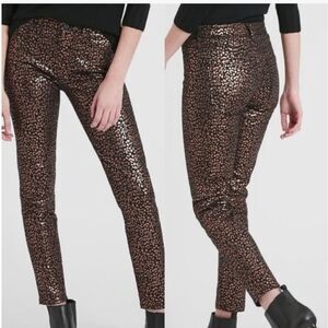 Banana Republic Mid Rise Stretch Metallic Skinny Ankle Jeans Rose Gold L…